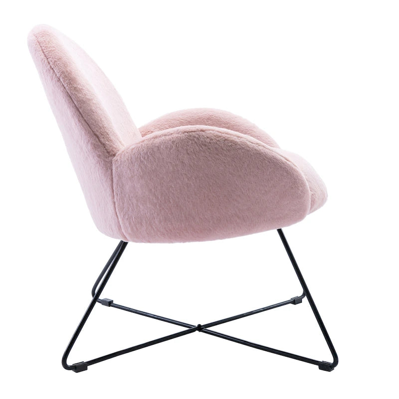 Fauteuil d'appoint moderne en polaire bouclette avec piètement croisé en métal