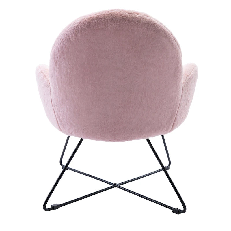 Fauteuil d'appoint moderne en polaire bouclette avec piètement croisé en métal