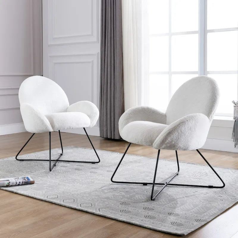 Fauteuil d'appoint moderne en polaire bouclette avec piètement croisé en métal