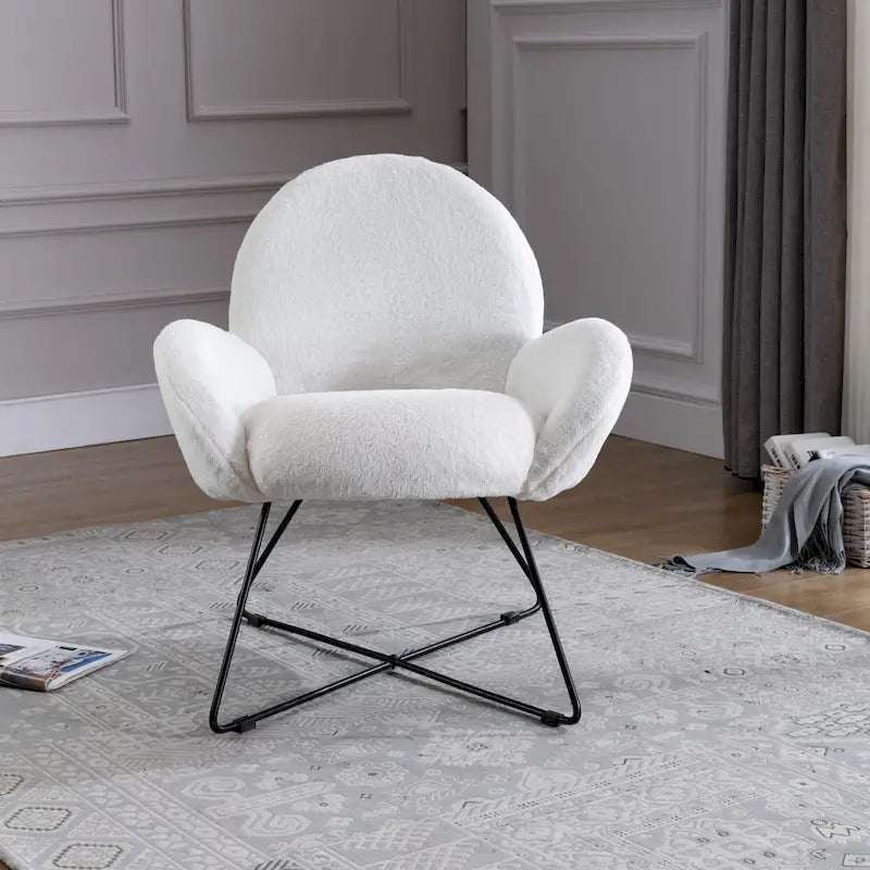 Fauteuil d'appoint moderne en polaire bouclette avec piètement croisé en métal