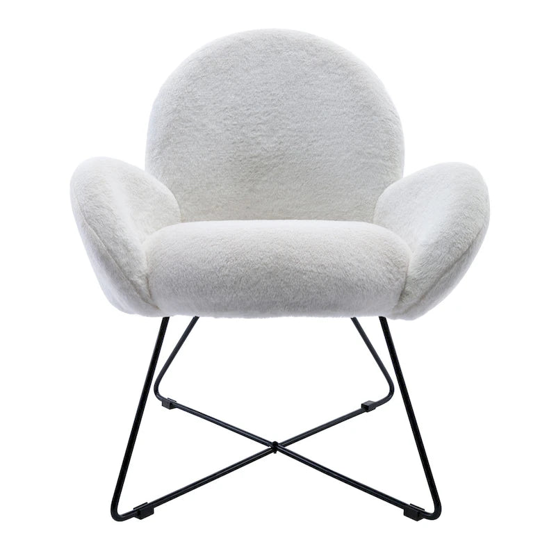 Fauteuil d'appoint moderne en polaire bouclette avec piètement croisé en métal