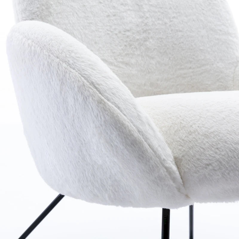 Fauteuil d'appoint moderne en polaire bouclette avec piètement croisé en métal