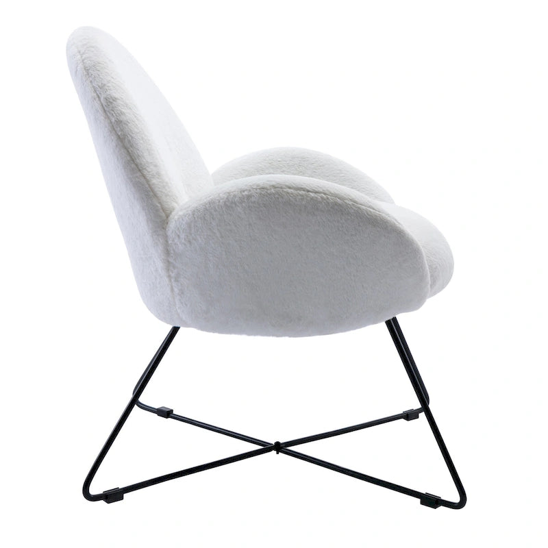 Fauteuil d'appoint moderne en polaire bouclette avec piètement croisé en métal