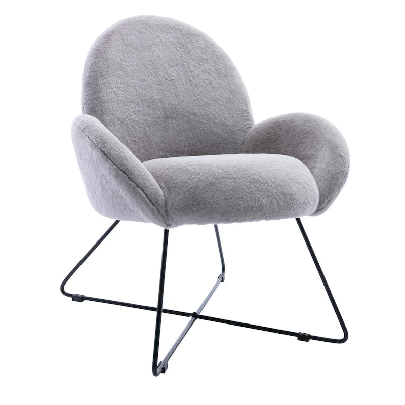 Fauteuil d'appoint moderne en polaire bouclette avec piètement croisé en métal
