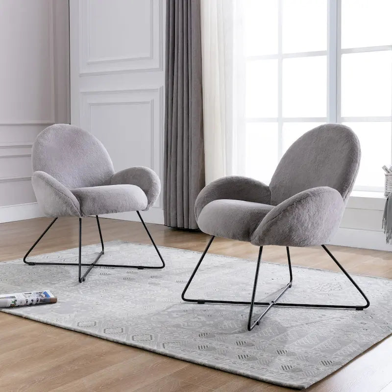 Fauteuil d'appoint moderne en polaire bouclette avec piètement croisé en métal