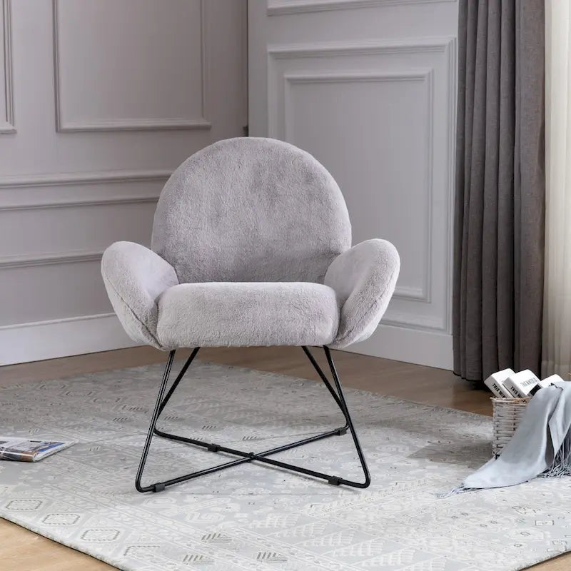 Fauteuil d'appoint moderne en polaire bouclette avec piètement croisé en métal