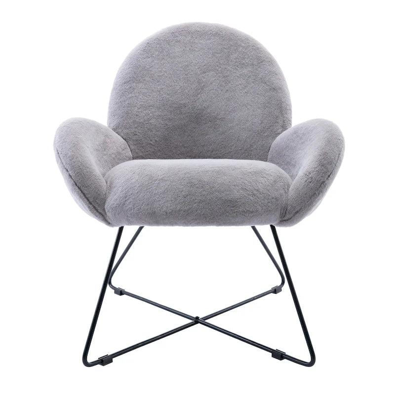 Fauteuil d'appoint moderne en polaire bouclette avec piètement croisé en métal