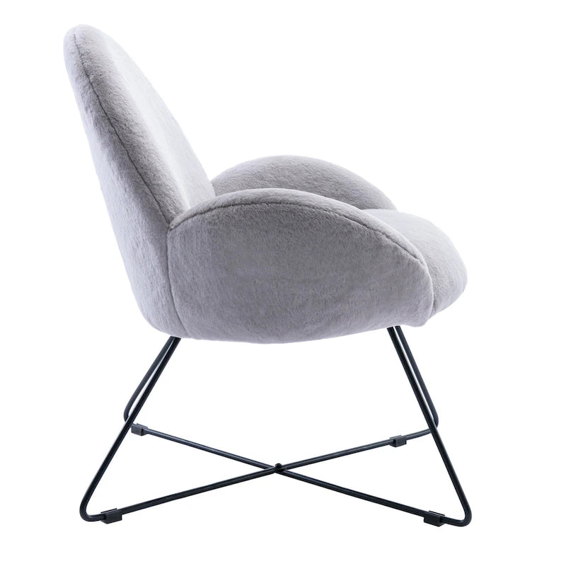 Fauteuil d'appoint moderne en polaire bouclette avec piètement croisé en métal