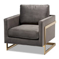 Fauteuil d'appoint rembourré en velours gris bleu marine glamour, piétement en acier inoxydable doré