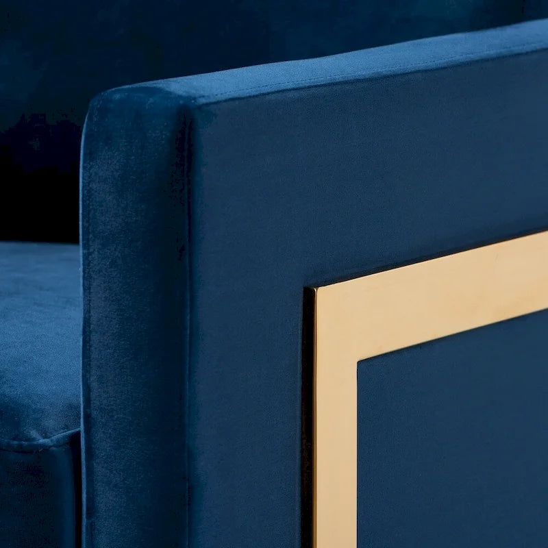 Fauteuil d'appoint rembourré en velours gris bleu marine glamour, piétement en acier inoxydable doré