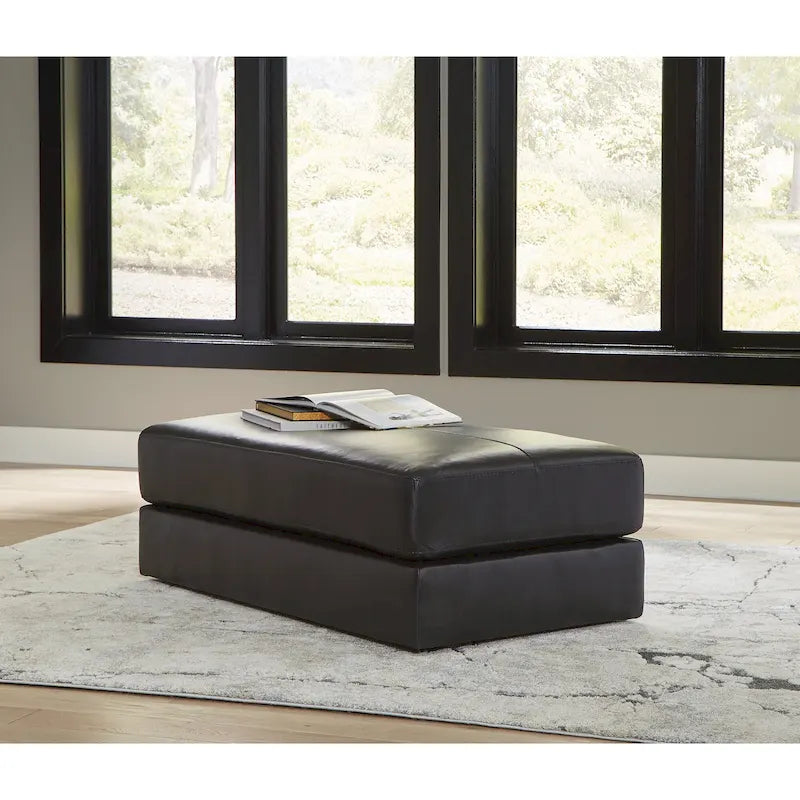 Grand pouf d'appoint en cuir véritable pour salon Onyx Glacier