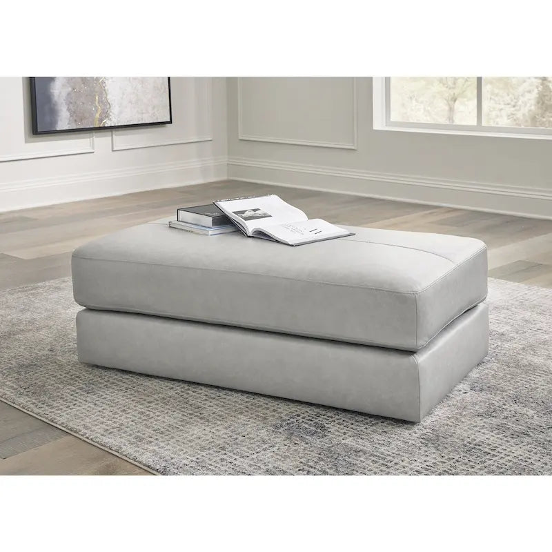 Grand pouf d'appoint en cuir véritable pour salon Onyx Glacier
