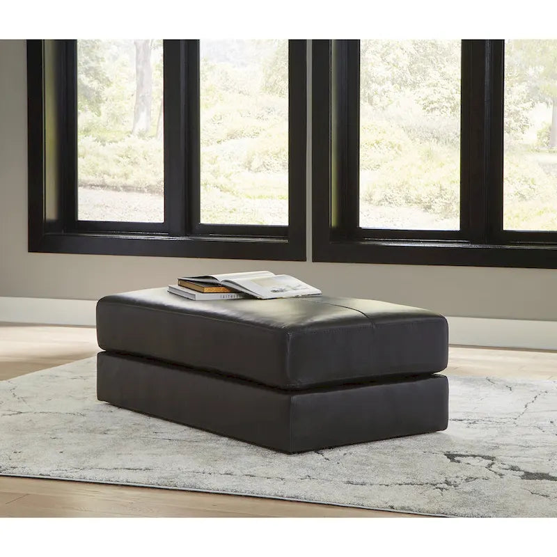 Grand pouf d'appoint en cuir véritable pour salon Onyx Glacier