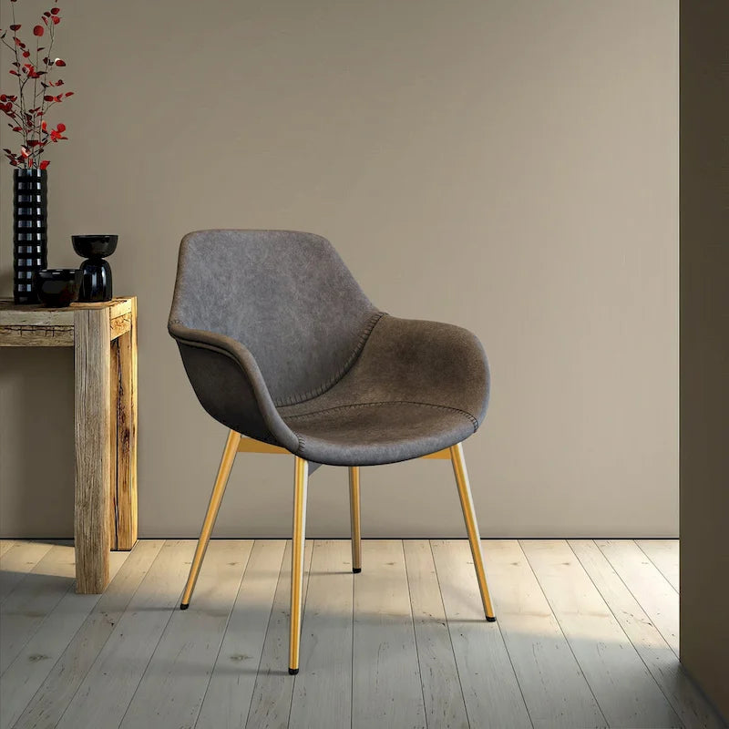 Fauteuil de salle à manger moderne en cuir vieilli avec pieds en fer thermolaqué