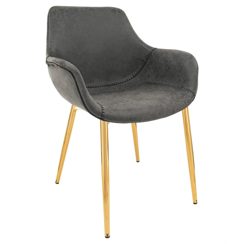 Fauteuil de salle à manger moderne en cuir vieilli avec pieds en fer thermolaqué