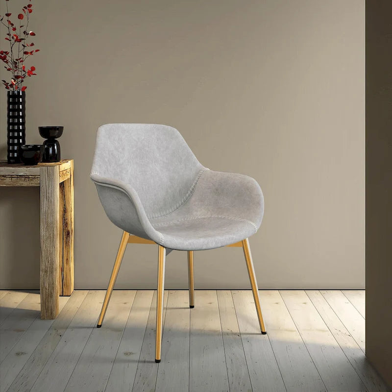 Fauteuil de salle à manger moderne en cuir vieilli avec pieds en fer thermolaqué