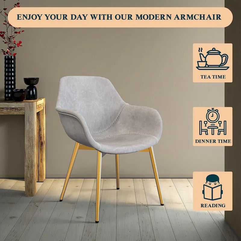 Fauteuil de salle à manger moderne en cuir vieilli avec pieds en fer thermolaqué