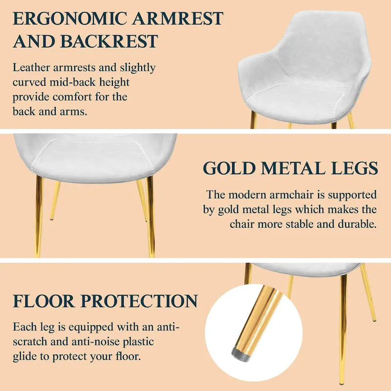 Fauteuil de salle à manger moderne en cuir vieilli avec pieds en fer thermolaqué