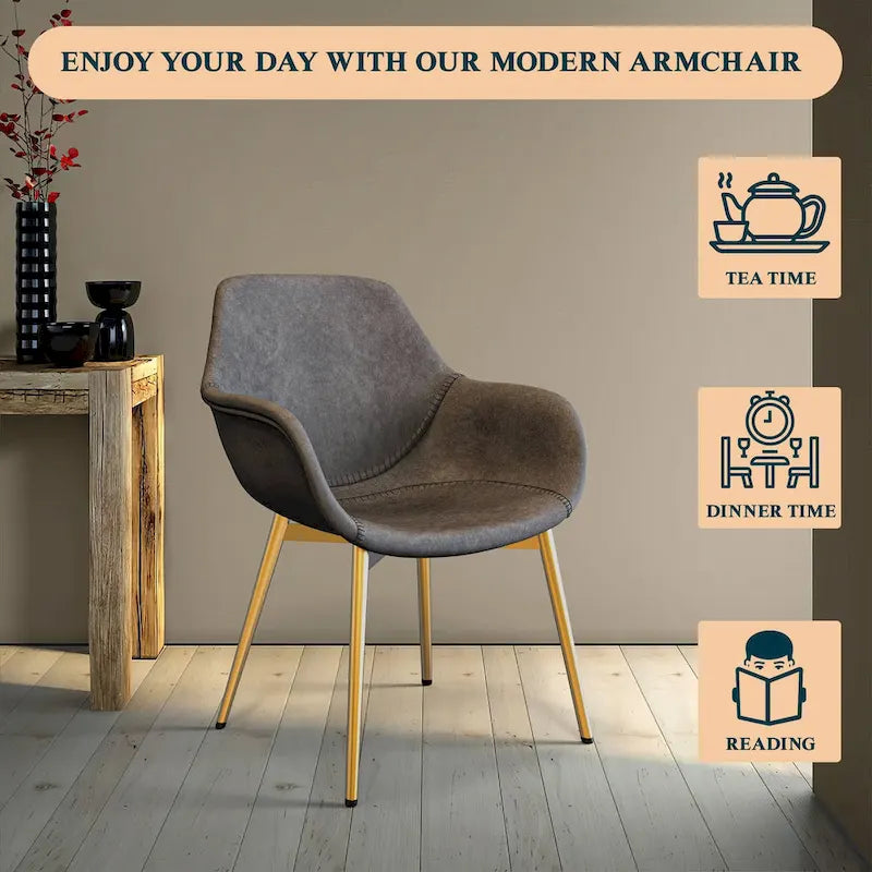 Fauteuil de salle à manger moderne en cuir vieilli avec pieds en fer thermolaqué