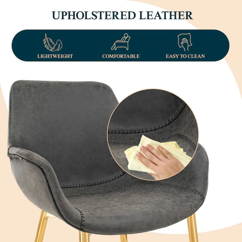 Fauteuil de salle à manger moderne en cuir vieilli avec pieds en fer thermolaqué