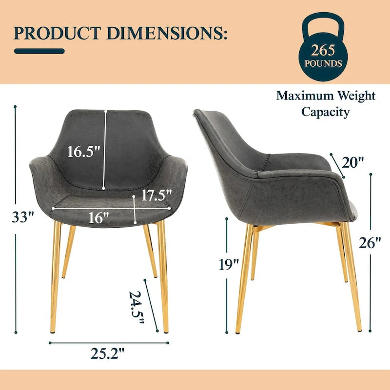 Fauteuil de salle à manger moderne en cuir vieilli avec pieds en fer thermolaqué