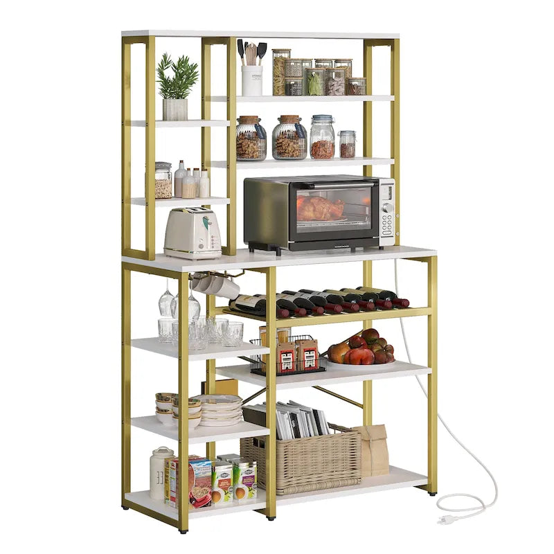 Étagère de cuisine industrielle pour boulangerie avec prises de courant Rangement pour vin Marron rustique