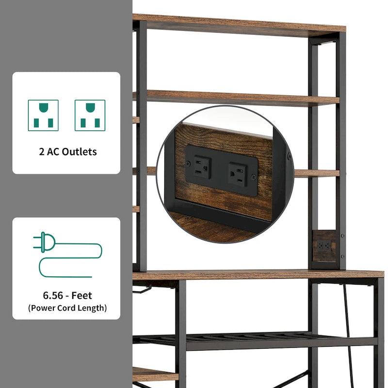 Étagère de cuisine industrielle pour boulangerie avec prises de courant Rangement pour vin Marron rustique
