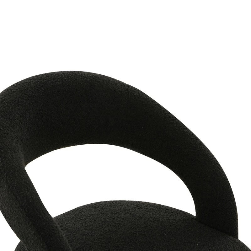 Chaise de salle à manger avec dossier ouvert, revêtement en bouclette, pieds en métal, style milieu de siècle