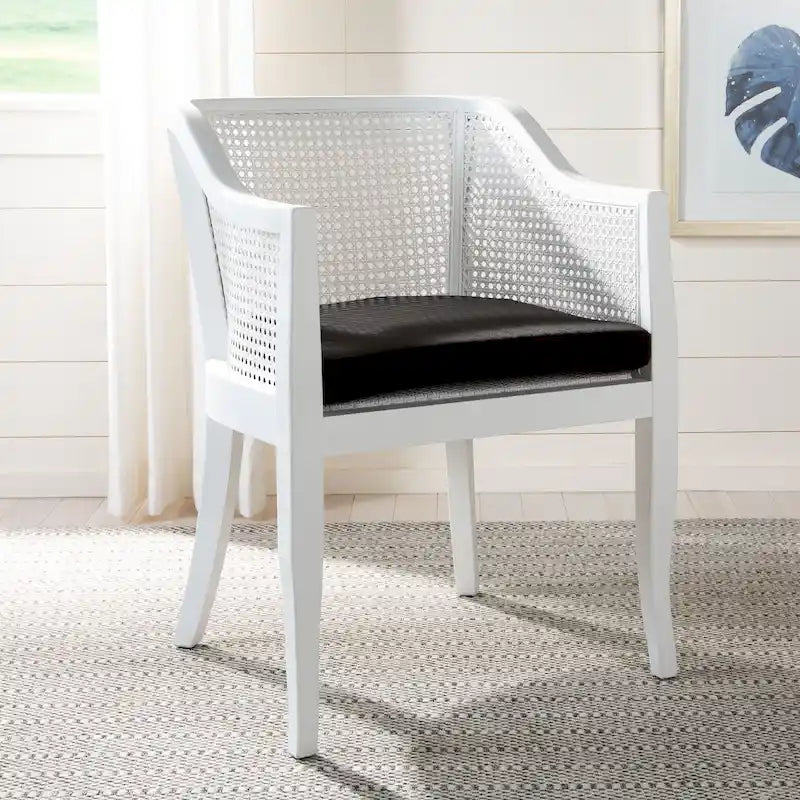 Chaise de salle à manger tressée en bois d'orme noir avec coussin d'assise rembourré