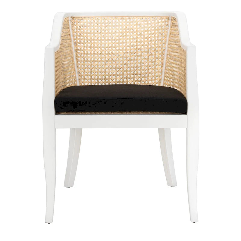 Chaise de salle à manger tressée en bois d'orme noir avec coussin d'assise rembourré