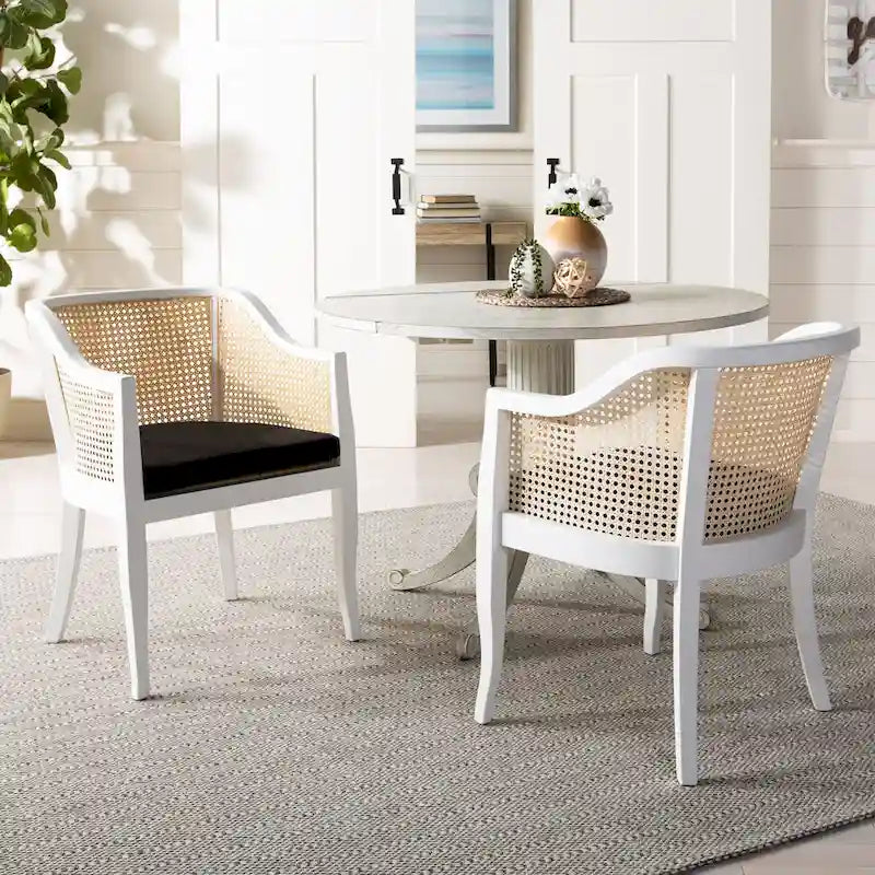 Chaise de salle à manger tressée en bois d'orme noir avec coussin d'assise rembourré