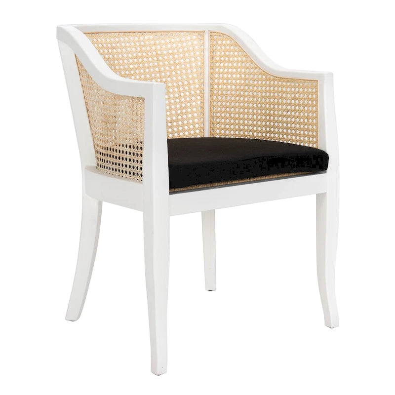 Chaise de salle à manger tressée en bois d'orme noir avec coussin d'assise rembourré