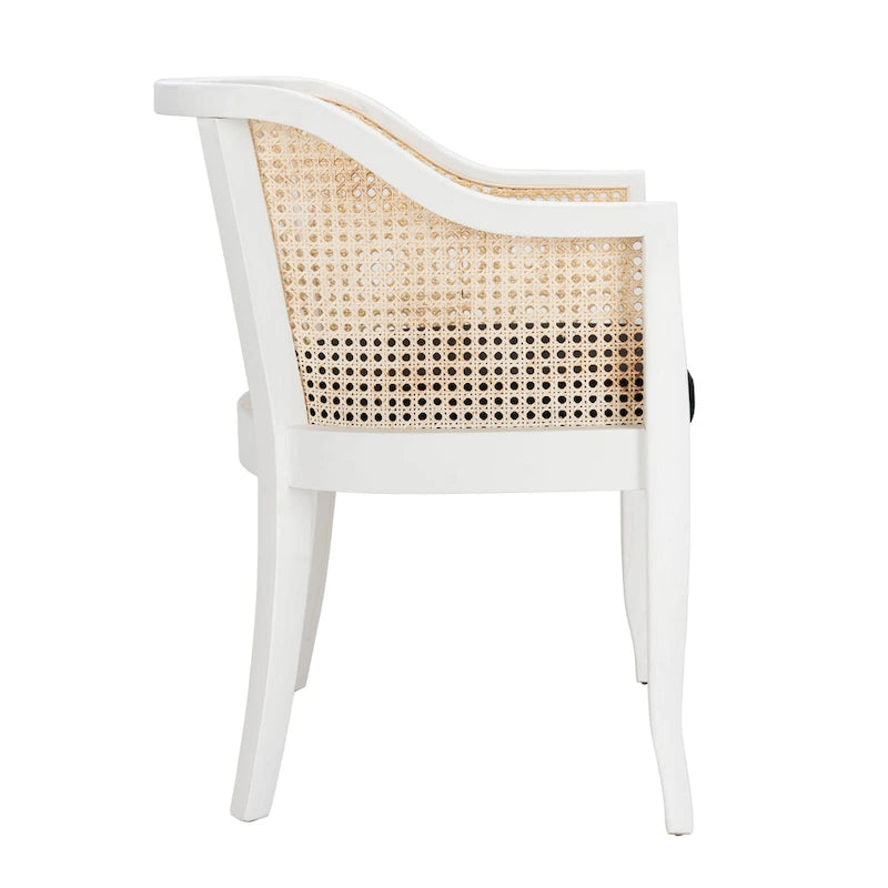 Chaise de salle à manger tressée en bois d'orme noir avec coussin d'assise rembourré
