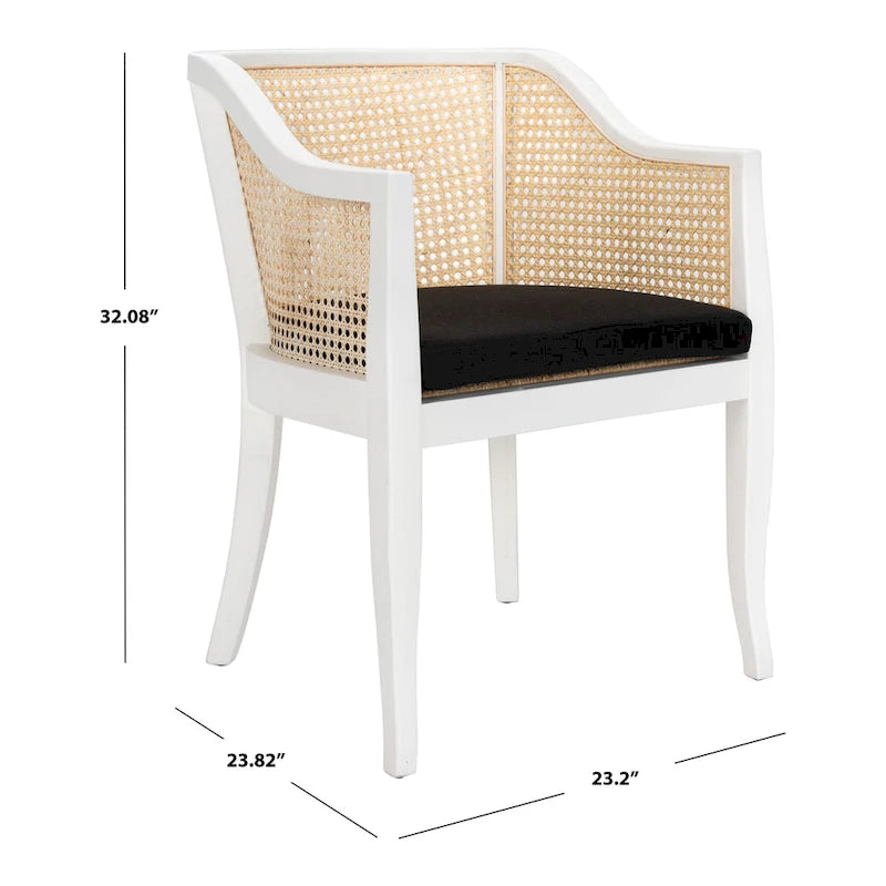 Chaise de salle à manger tressée en bois d'orme noir avec coussin d'assise rembourré