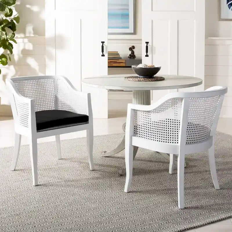 Chaise de salle à manger tressée en bois d'orme noir avec coussin d'assise rembourré