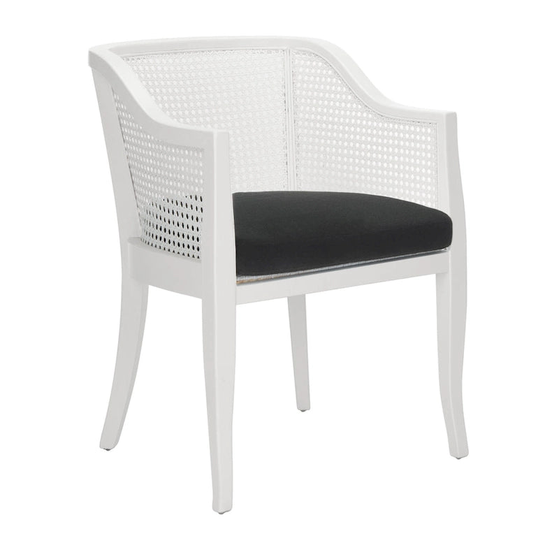 Chaise de salle à manger tressée en bois d'orme noir avec coussin d'assise rembourré
