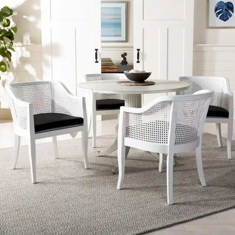 Chaise de salle à manger tressée en bois d'orme noir avec coussin d'assise rembourré