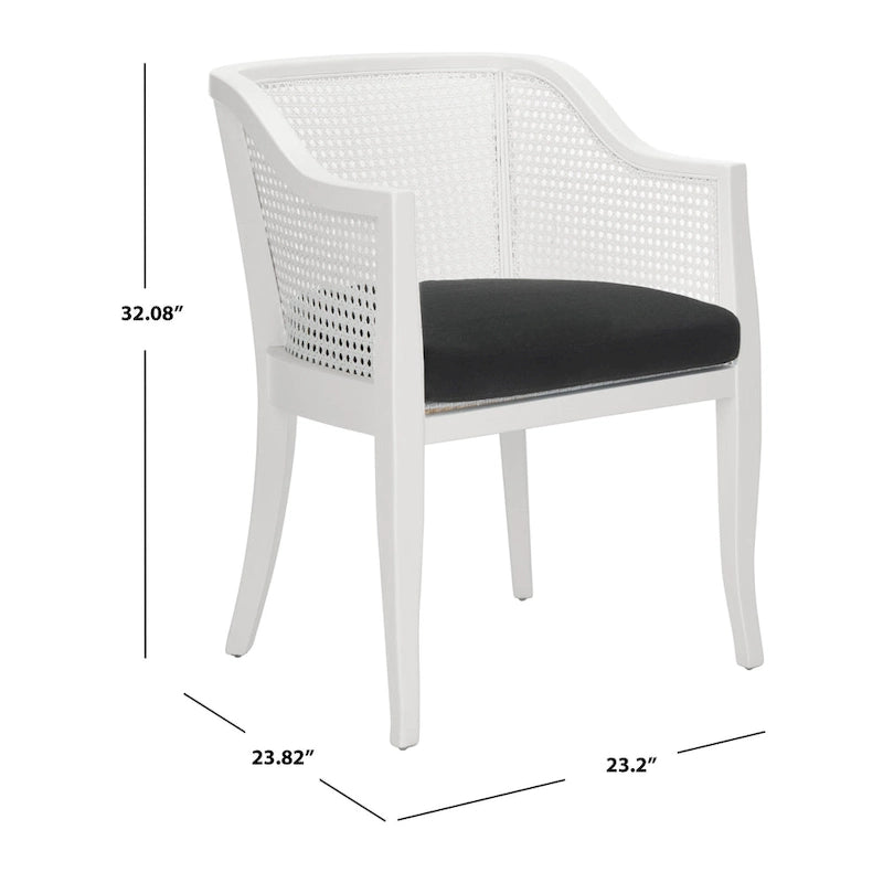 Chaise de salle à manger tressée en bois d'orme noir avec coussin d'assise rembourré