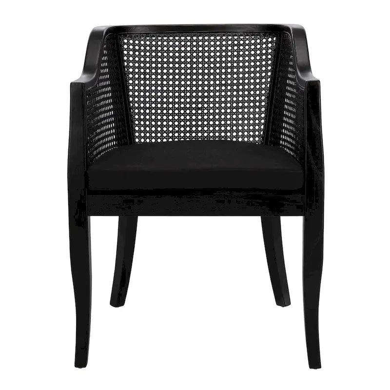 Chaise de salle à manger tressée en bois d'orme noir avec coussin d'assise rembourré