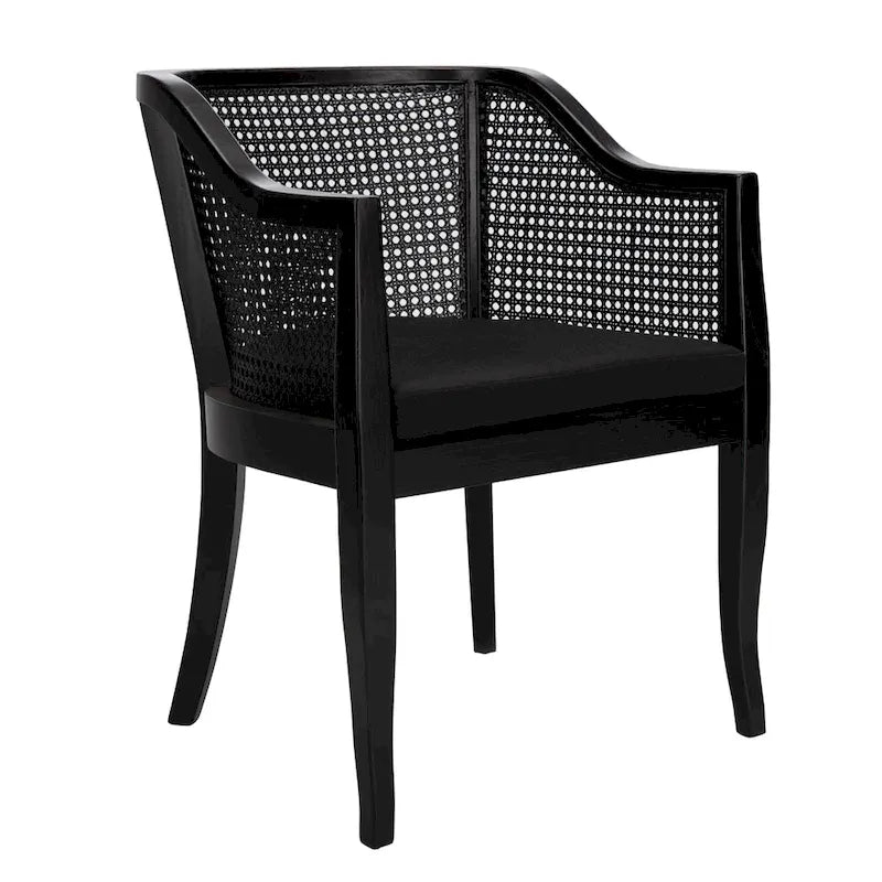 Chaise de salle à manger tressée en bois d'orme noir avec coussin d'assise rembourré