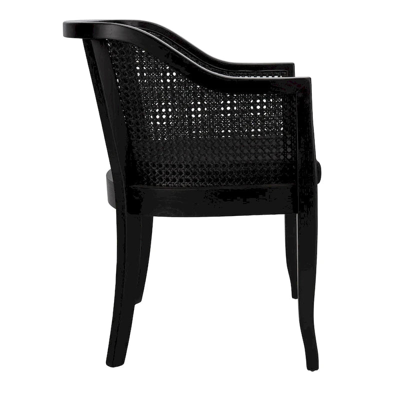 Chaise de salle à manger tressée en bois d'orme noir avec coussin d'assise rembourré