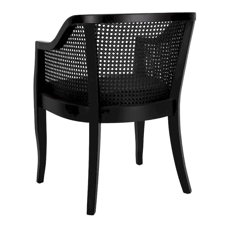 Chaise de salle à manger tressée en bois d'orme noir avec coussin d'assise rembourré