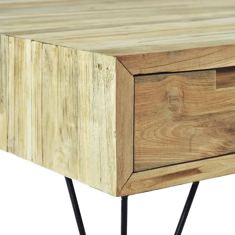 Table basse rustique en teck recyclé avec 2 tiroirs marron