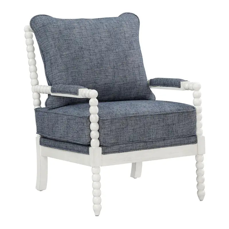 Fauteuil d'appoint classique indigo capitonné avec cadre en bois massif