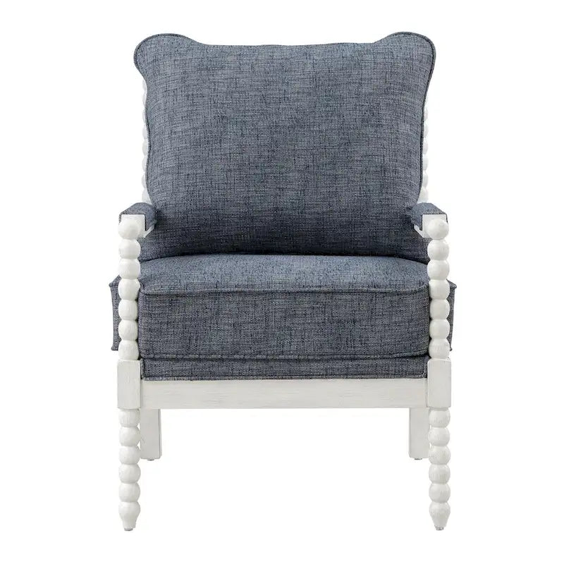 Fauteuil d'appoint classique indigo capitonné avec cadre en bois massif
