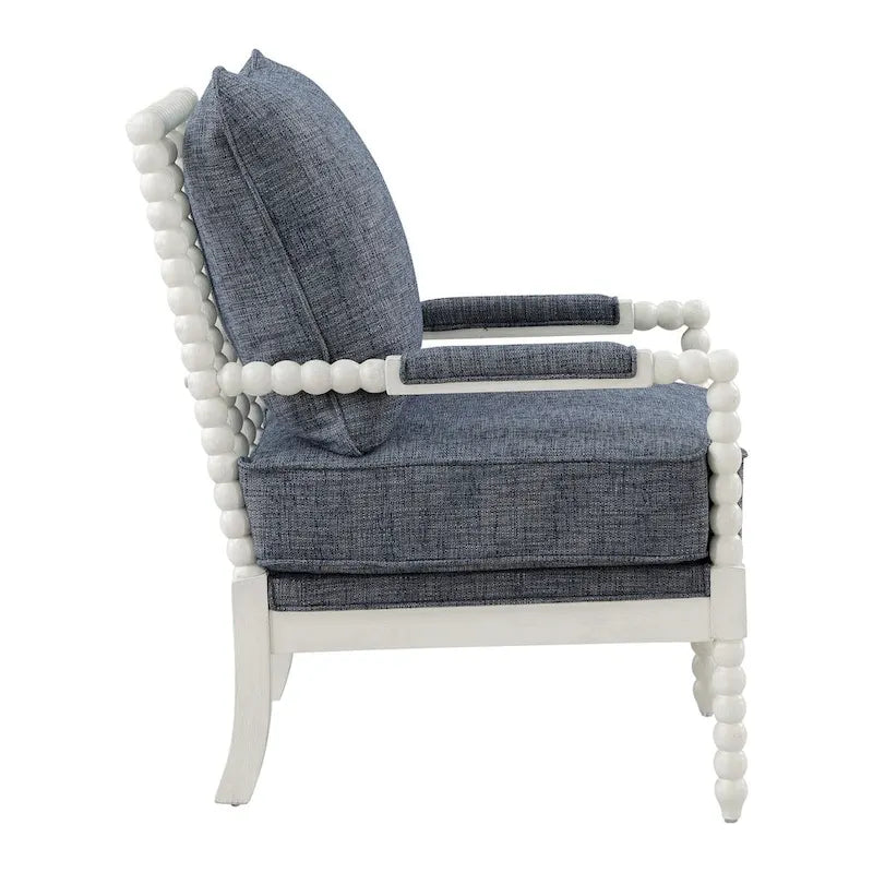 Fauteuil d'appoint classique indigo capitonné avec cadre en bois massif