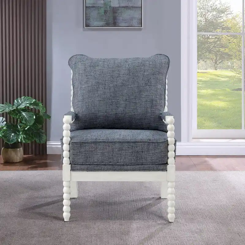 Fauteuil d'appoint classique indigo capitonné avec cadre en bois massif