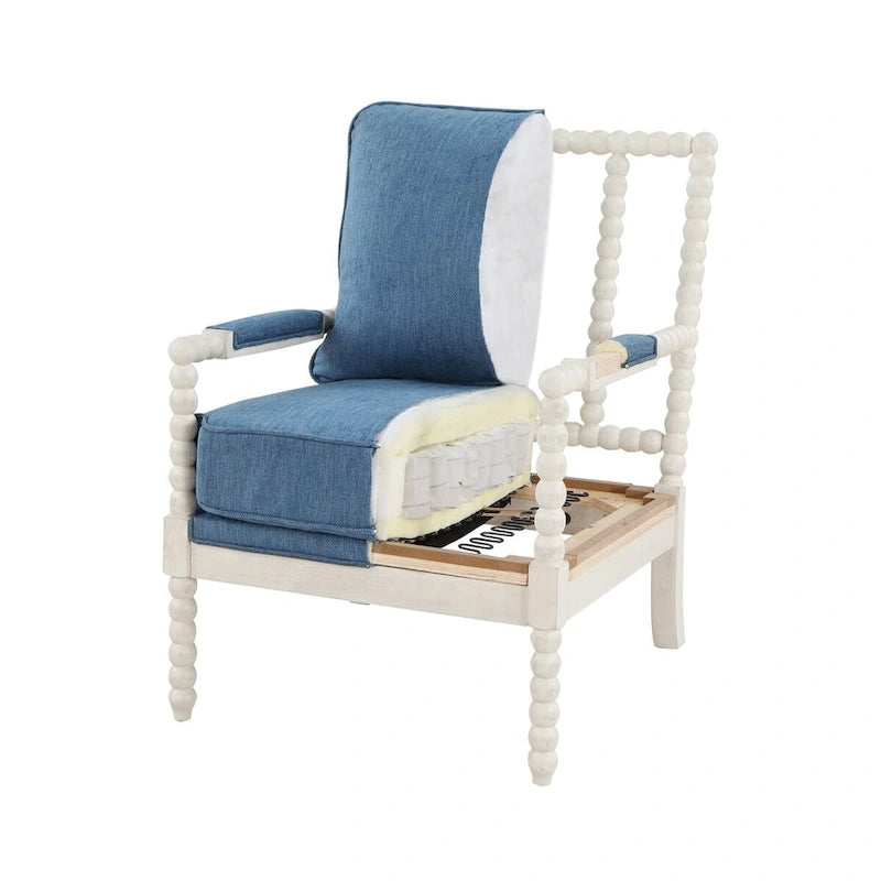 Fauteuil d'appoint classique indigo capitonné avec cadre en bois massif