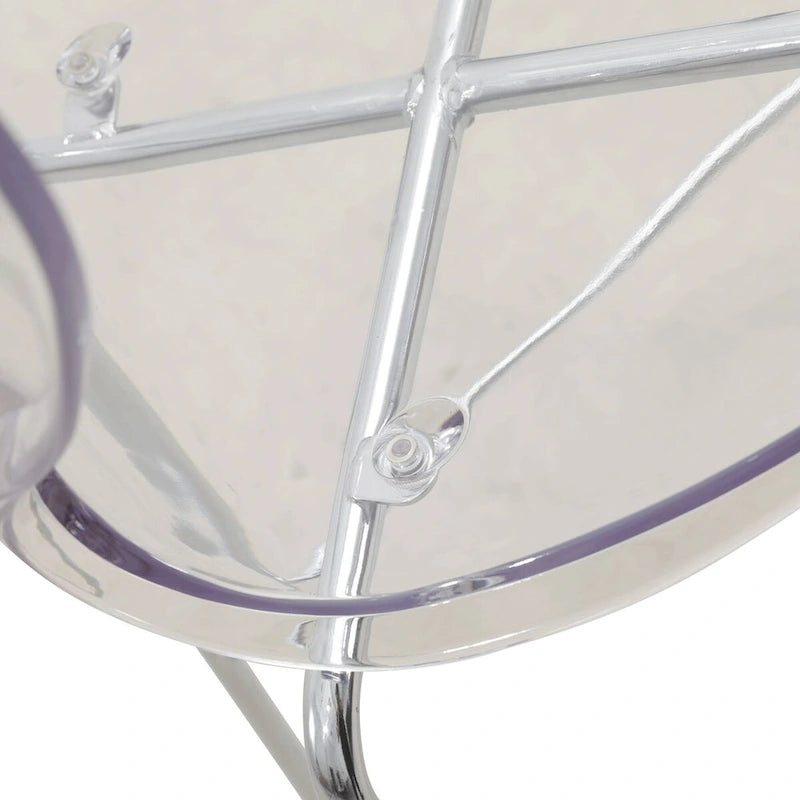 Tabouret de bar en acrylique transparent avec cadre en acier chromé et dossier ergonomique incurvé