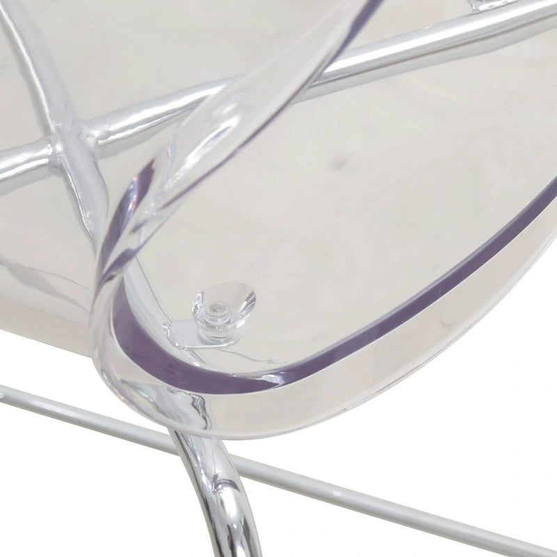 Tabouret de bar en acrylique transparent avec cadre en acier chromé et dossier ergonomique incurvé